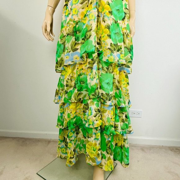 Astr Dress Aneira Green Yellow Blue Floral Tiered Ruffled Women's XL Maxi Dress - Picture 6 of 16